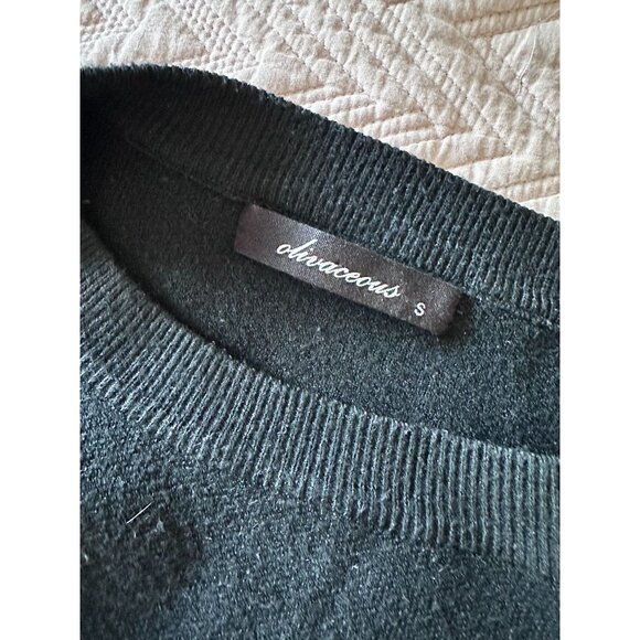 olivaceous black cropped sweater with wide bell sleeves SMALL - Picture 3 of 4